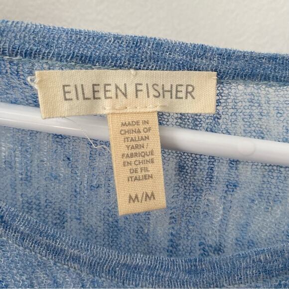 Eileen Fisher Blue Linen Asymmetrical Sheer Pullover Top Sweater size medium - Picture 5 of 5